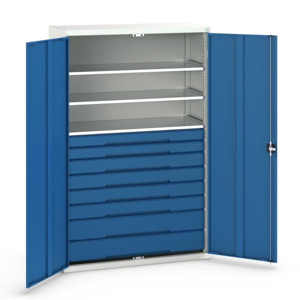 bott verso Flügeltürschrank mit Schubladen, mit 3 Fachböden und 8 Schubladen, BxTxH: 1300 x 550 x 2000 mm