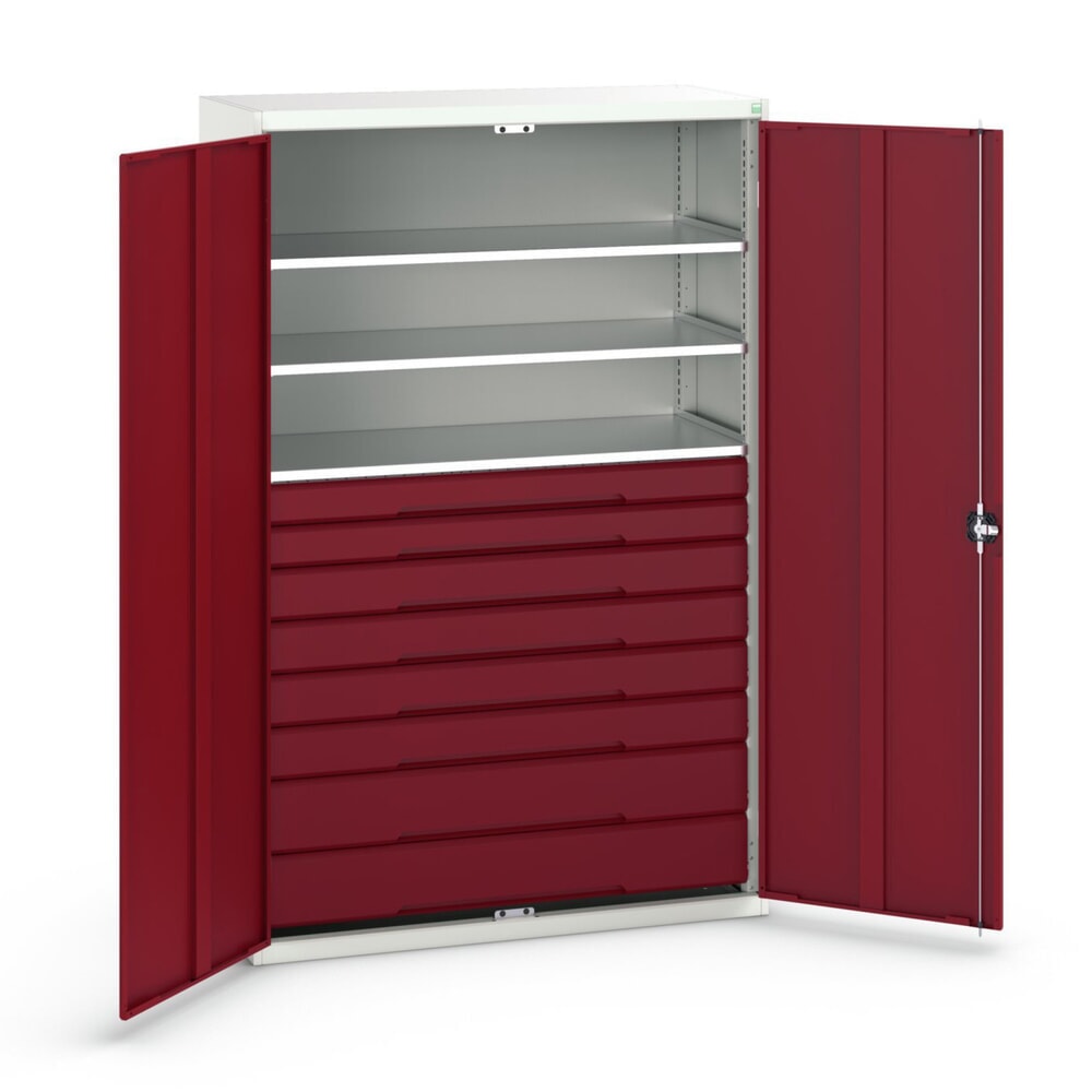 bott verso Flügeltürschrank mit Schubladen, mit 3 Fachböden und 8 Schubladen, BxTxH: 1300 x 550 x 2000 mm
