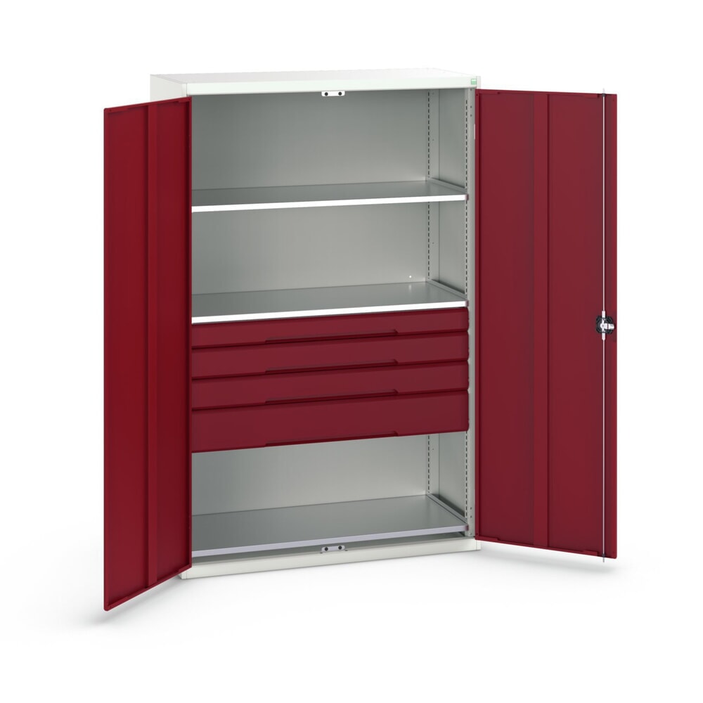 bott verso Flügeltürschrank mit Schubladen, mit 3 Fachböden und 4 Schubladen, BxTxH: 1300 x 550 x 2000 mm