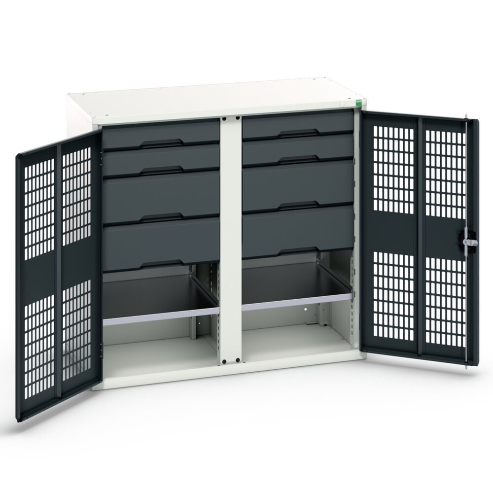bott verso Kleiderspind mit Belüftung, mit 2 Fachböden, 8 Schubladem, Trennwand, BxTxH: 1050 x 550 x 1000 mm