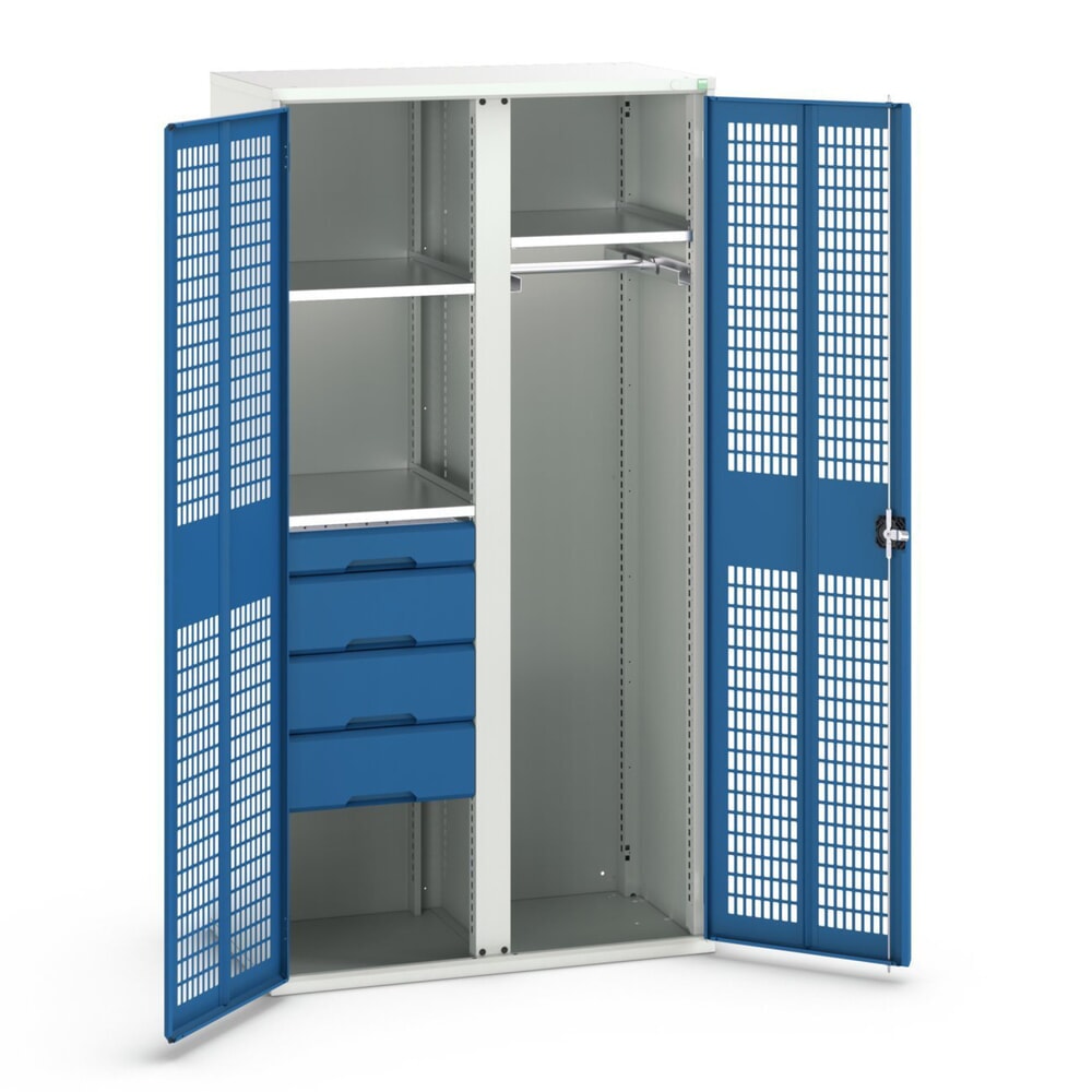 bott verso Kleiderspind mit Belüftung, mit 3 Fachböden und 4 Schubladen, BxTxH: 1050 x550 x 2000 mm