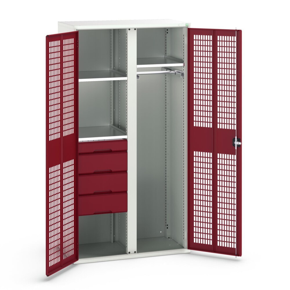 bott verso Kleiderspind mit Belüftung, mit 3 Fachböden und 4 Schubladen, BxTxH: 1050 x550 x 2000 mm