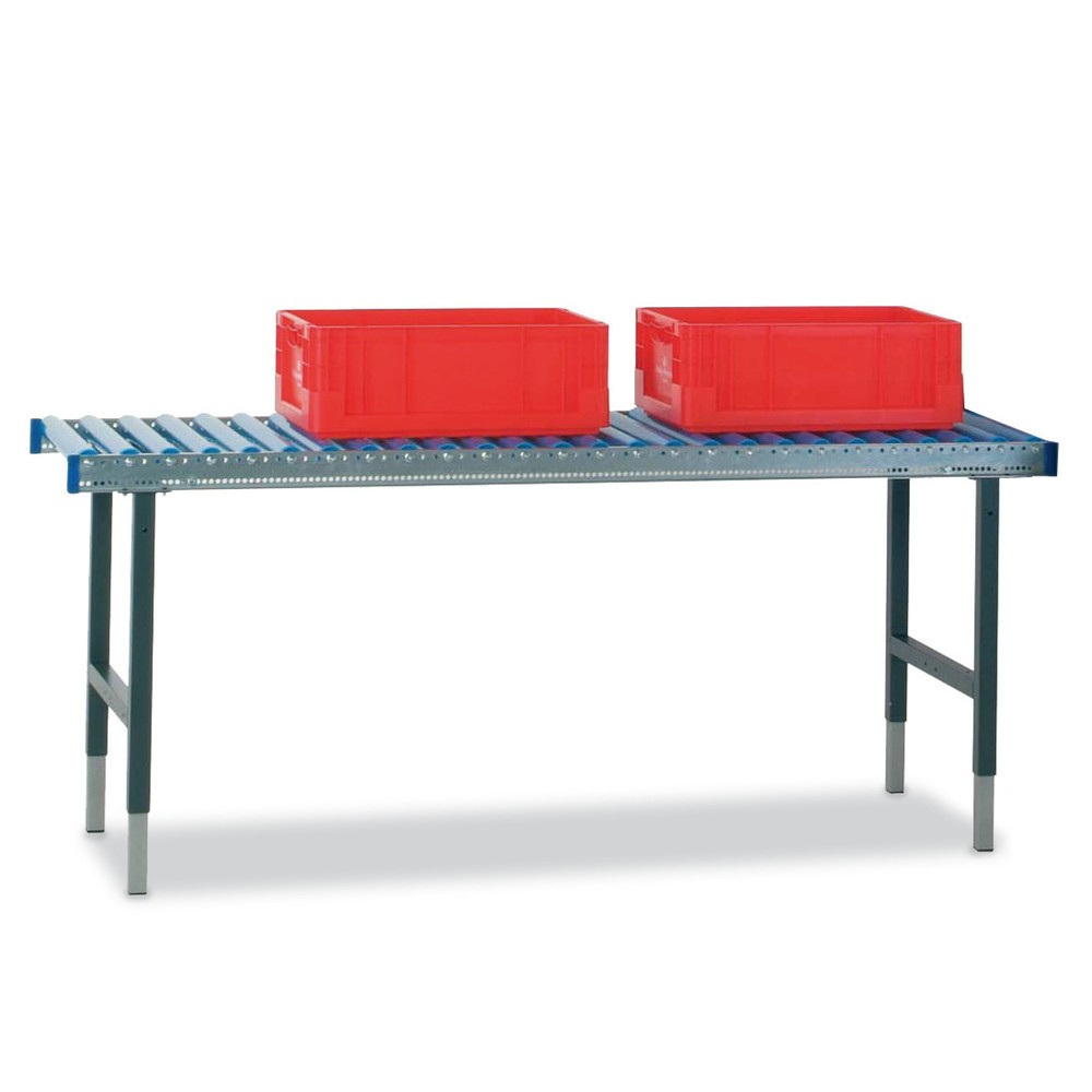 Rocholz Manuell höhenverstellbarer Packtisch SYSTEM 2000, mit Rollenbahn, ohne Arbeitsfläche, HxBxT 690-960 x 1.955 x 640 mm