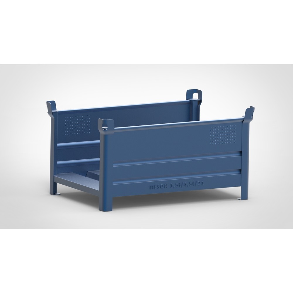 HESON® Stapelbehälter für Langgut, 2 Seiten offen, lackiert, BxT 1.200 x 800 mm, enzianblau