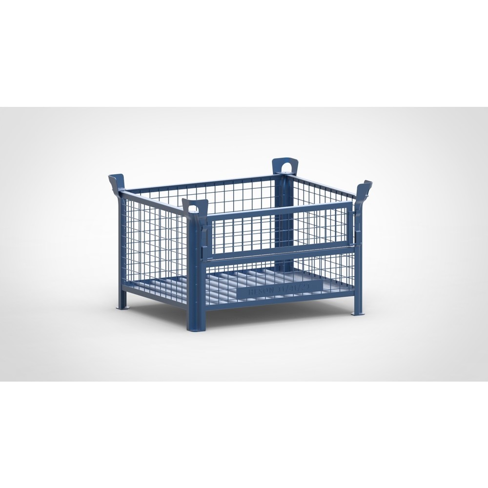 HESON® Industrie-Gitterbox, mit ½ Gitterklappe, lackiert, HxBxT 600 x 1.000 x 800 mm, enzianblau