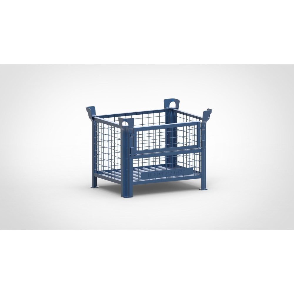 HESON® Industrie-Gitterbox, mit ½ Gitterklappe, lackiert, HxBxT 600 x 800 x 600 mm, enzianblau