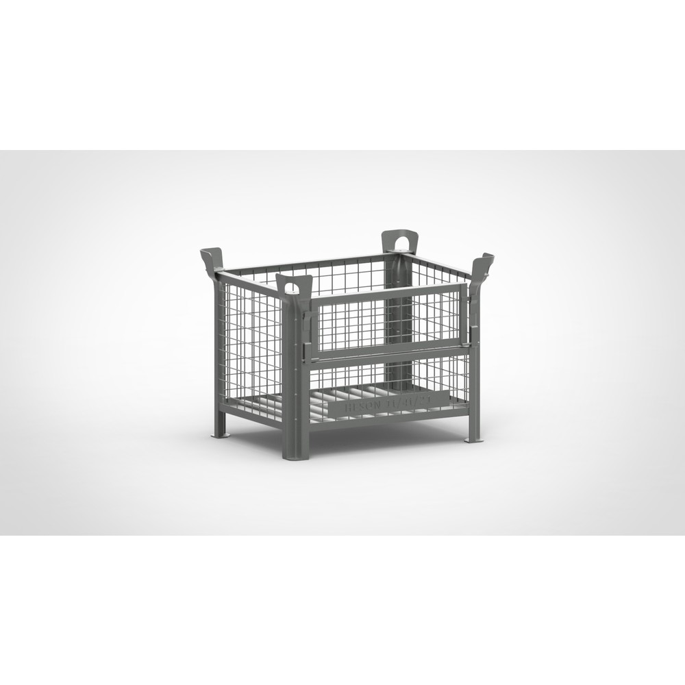 HESON® Industrie-Gitterbox, mit ½ Gitterklappe, lackiert, HxBxT 600 x 800 x 600 mm, mausgrau