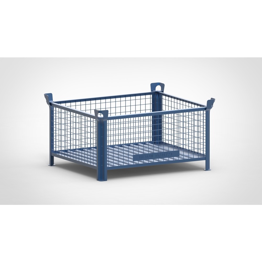 HESON® Industrie-Gitterbox, Wände feststehend, lackiert, HxBxT 600 x 1.200 x 1.000 mm, enzianblau