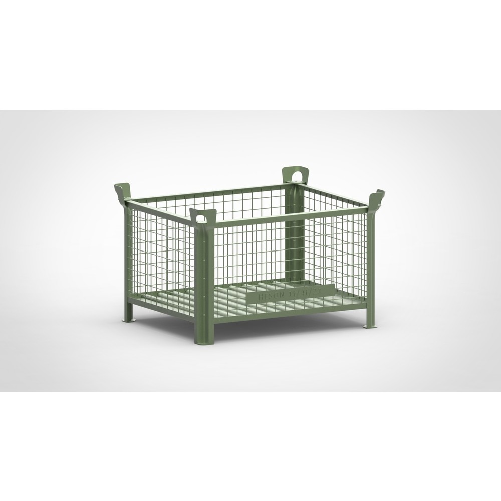 HESON® Industrie-Gitterbox, Wände feststehend, lackiert, HxBxT 600 x 1.000 x 800 mm, resedagrün