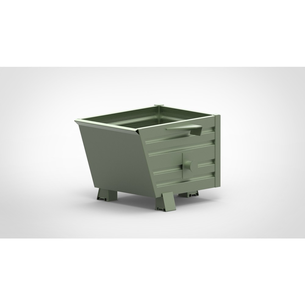 HESON® Stapelbarer Kippbehälter, mit Füssen, lackiert, BxT 600 x 800 mm, resedagrün