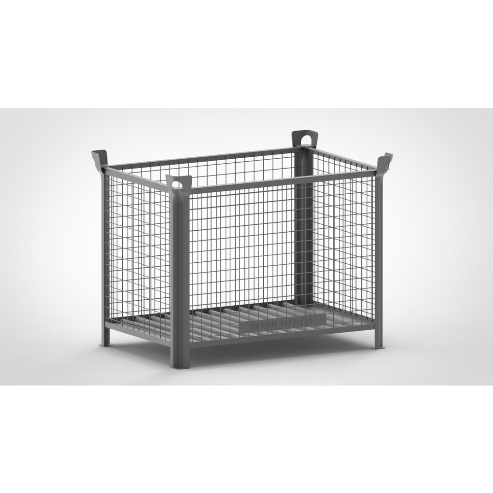 HESON® Industrie-Gitterbox, Wände feststehend, lackiert, HxBxT 900 x 1.200 x 800 mm, mausgrau