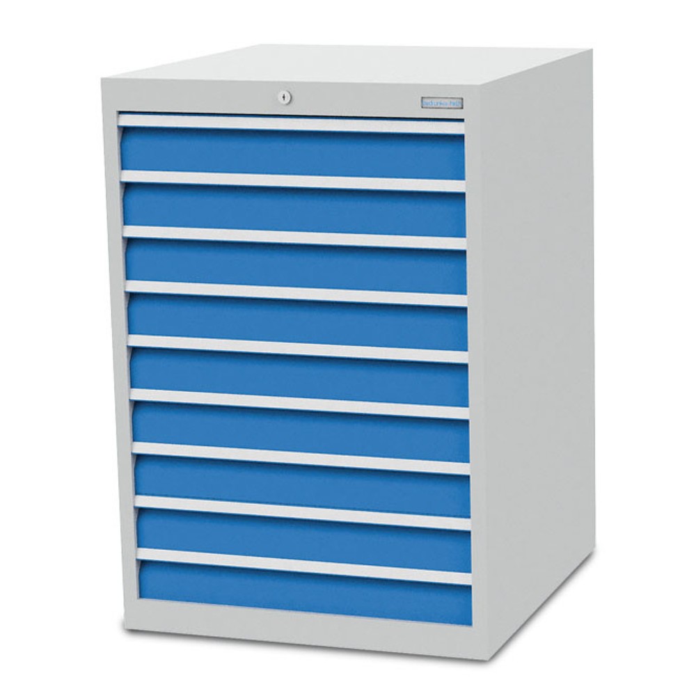 Bedrunka+Hirth Schubladenschrank R 24-24, HxBxT 1.019 x 705 x 736 mm, lichtgrau, lichtblau, 9 Schubladen 9x100 mm