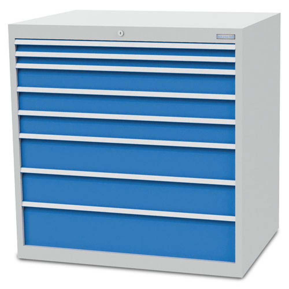 Bedrunka+Hirth Schubladenschrank R 36-24, HxBxT 1.019 x 1.005 x 736 mm, lichtgrau, lichtblau, 8 Schubladen 2x50 + 3x100 + 2x150 + 1x200 mm
