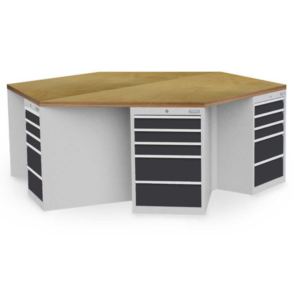 Bedrunka+Hirth Gruppenwerkbank R 18-24, mit 30 Schubladen, HxBxT 859 x 2.500 x 2.165 mm, lichtgrau, anthrazitgrau