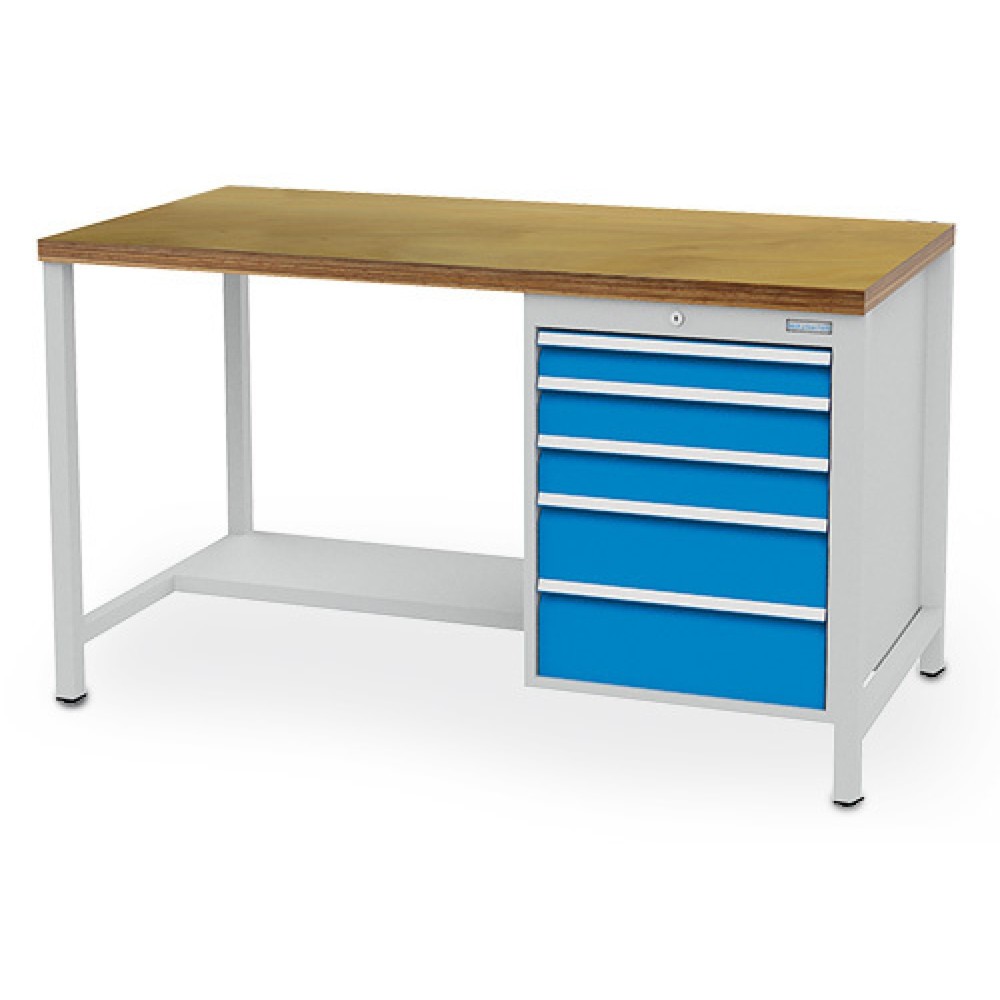 Bedrunka+Hirth Kastenwerkbank R 18-24, HxBxT 859 x 1.500 x 750 mm, lichtgrau, lichtblau, 5 Schubladen 1x75 + 2x100 + 1x150 + 1x175 mm