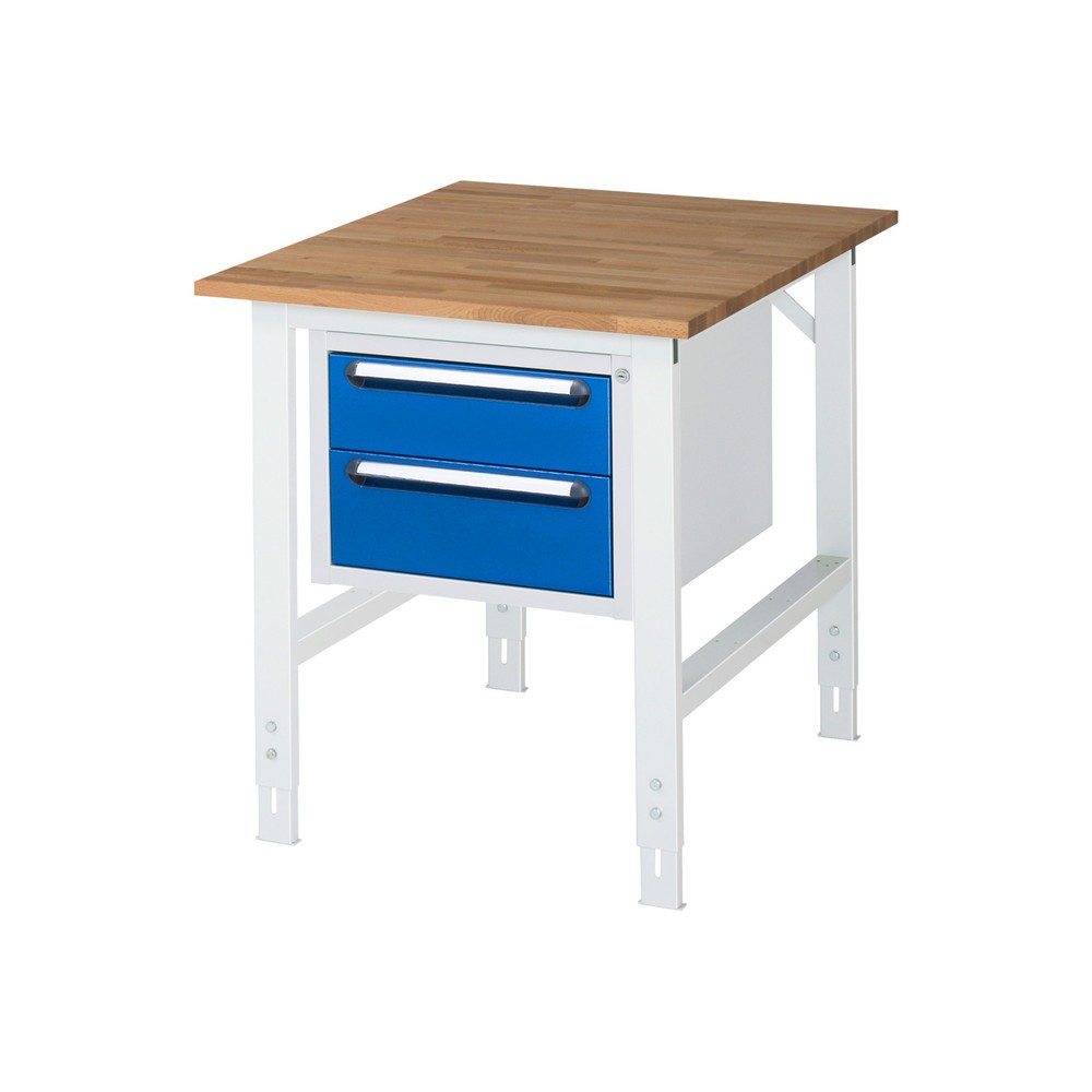 RAU höhenverstellbarer Werktisch Serie TOM, HxBxT 760-1.080 x 750 x 1.000 mm, 2 Schubladen, Arbeitsplatte Buche-Massiv