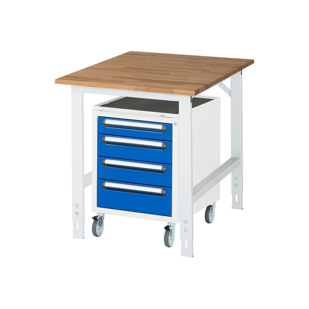 RAU Werkstatt-Set TOM 2-teilig, mit Werktisch, HxBxT 760-1.080 x 750 x 1.000 mm, Arbeitsplatte Buche-Massiv, zzgl. Roll-Container mit 3 Schubladen, HxBxT 690 x 480 x 600 mm