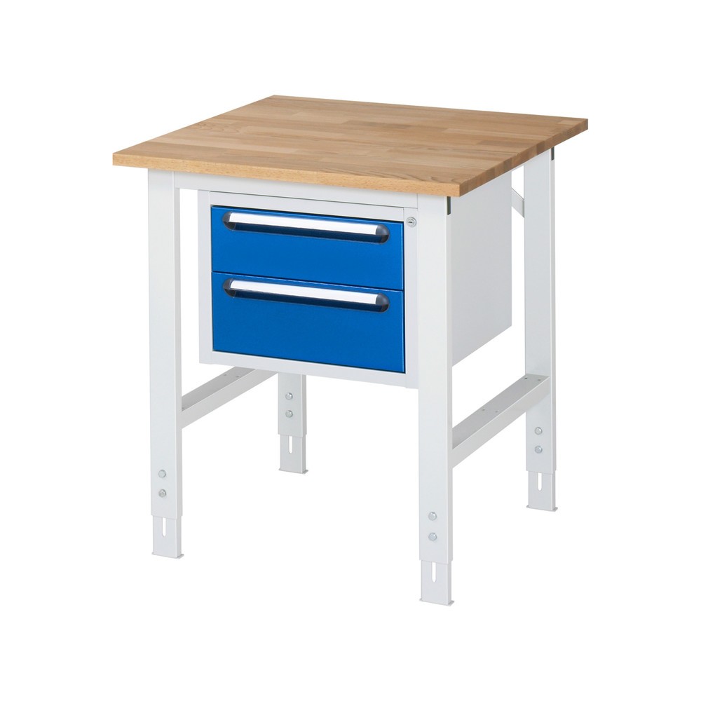 RAU höhenverstellbarer Werktisch Serie TOM, HxBxT 760-1.080 x 750 x 800 mm, 2 Schubladen, Arbeitsplatte Buche-Massiv