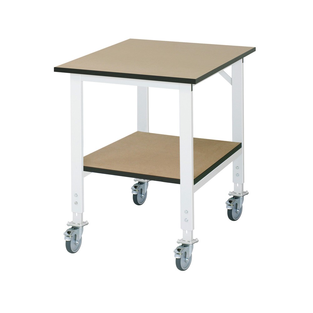 RAU höhenverstellbarer, mobiler Werktisch Serie TOM mit Ablageboden, HxBxT 910-1.230 x 750 x 1.000 mm, MDF Arbeitsplatte