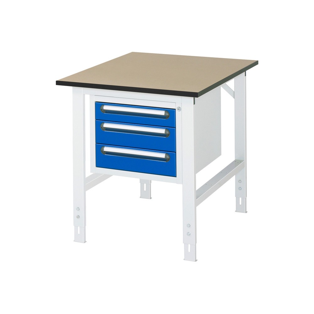 RAU höhenverstellbarer Werktisch Serie TOM, HxBxT 760-1.080 x 750 x 1.000 mm, 3 Schubladen, MDF Arbeitsplatte
