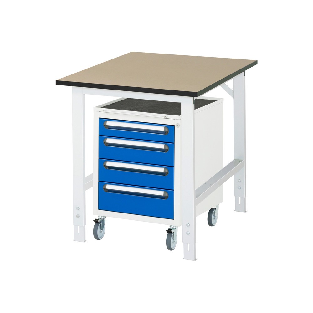 RAU Werkstatt-Set TOM 2-teilig, mit Werktisch, HxBxT 760-1.080 x 750 x 1.000 mm, MDF Arbeitsplatte, zzgl. Roll-Container mit 3 Schubladen, HxBxT 690 x 480 x 600 mm