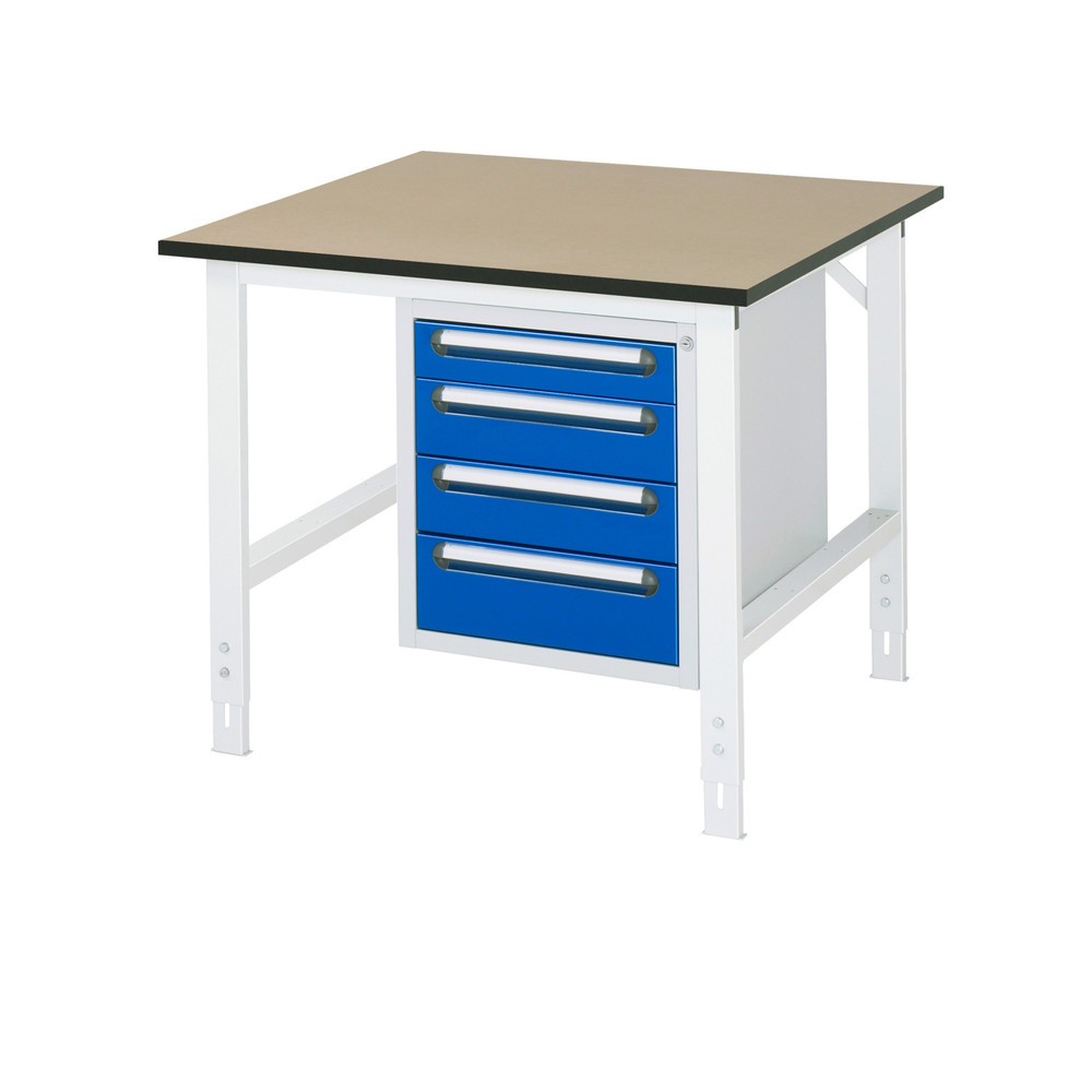 RAU höhenverstellbarer Werktisch Serie TOM, HxBxT 760-1.080 x 1.000 x 1.000 mm, 4 Schubladen, MDF Arbeitsplatte