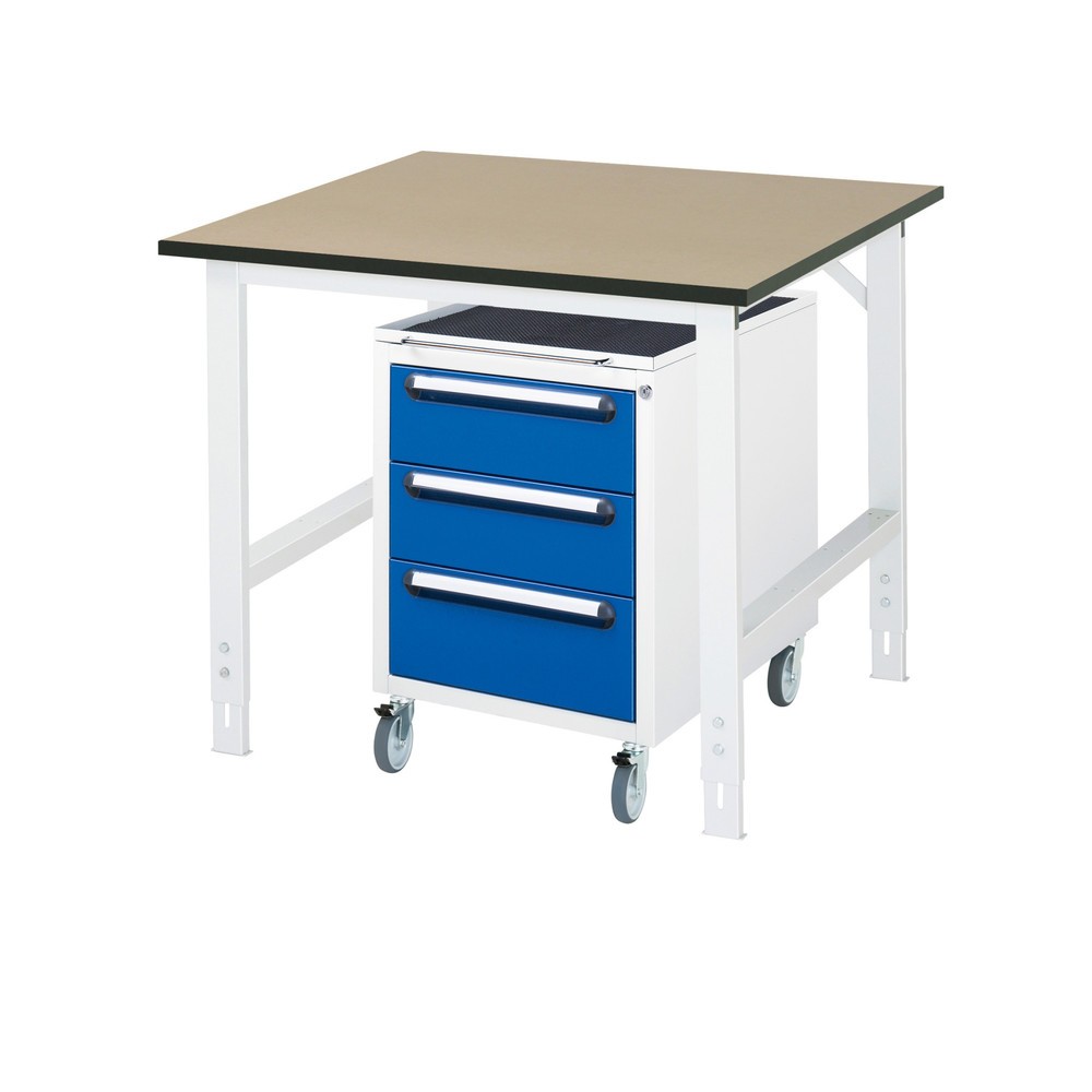 RAU Werkstatt-Set TOM 2-teilig, mit Werktisch, HxBxT 760-1.080 x 1.000 x 1.000 mm, MDF Arbeitsplatte, zzgl. Roll-Container mit 3 Schubladen, HxBxT 690 x 480 x 600 mm