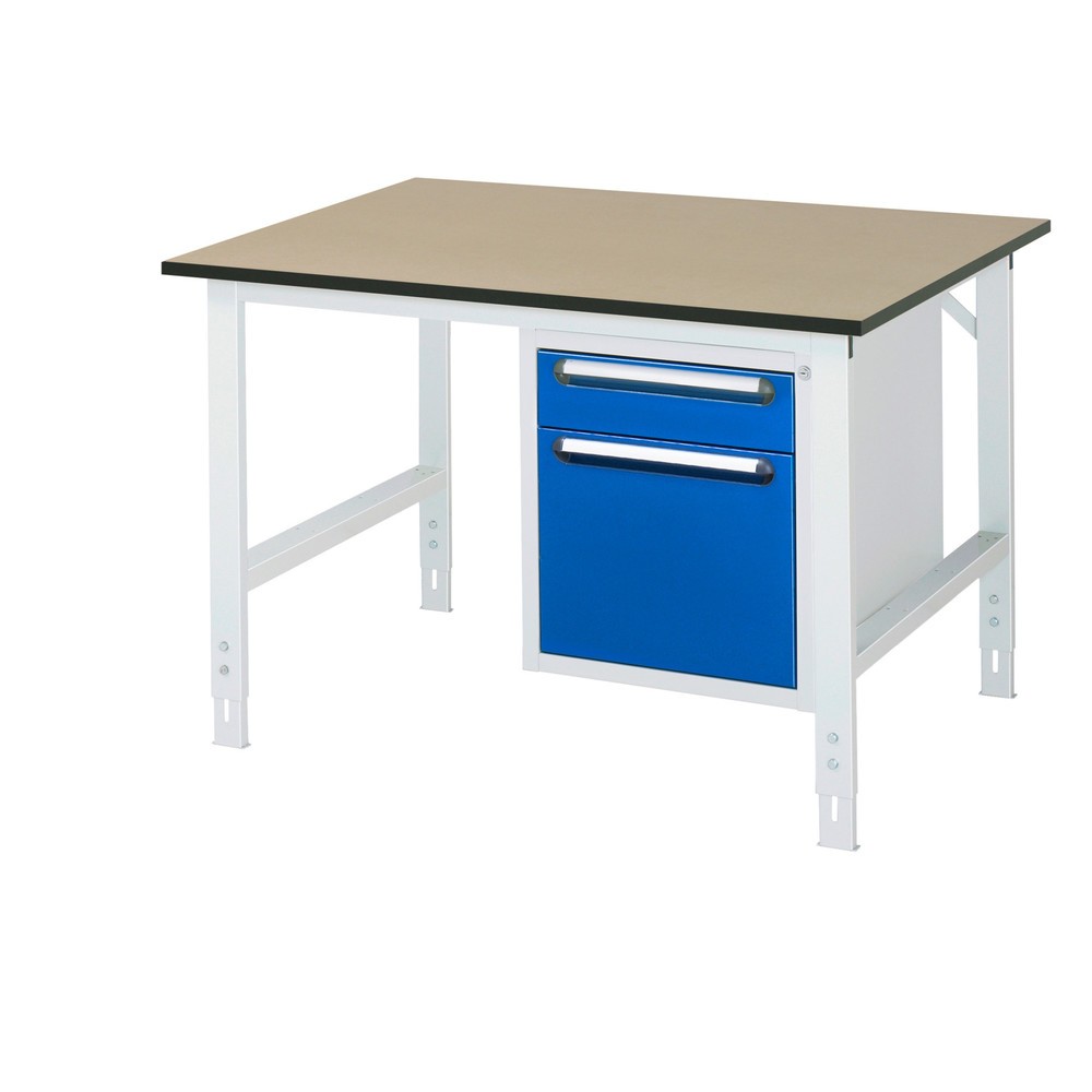 RAU höhenverstellbarer Werktisch Serie TOM, HxBxT 760-1.080 x 1.250 x 1.000 mm, 2 Schubladen, MDF Arbeitsplatte