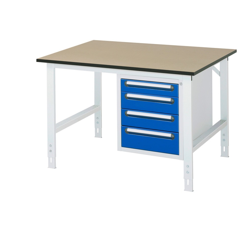 RAU höhenverstellbarer Werktisch Serie TOM, HxBxT 760-1.080 x 1.250 x 1.000 mm, 4 Schubladen, MDF Arbeitsplatte