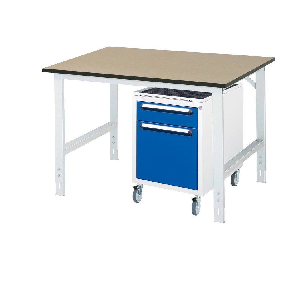 RAU Werkstatt-Set TOM 2-teilig, mit Werktisch, HxBxT 760-1.080 x 1.250 x 1.000 mm, MDF Arbeitsplatte, zzgl. Roll-Container mit 2 Schubladen, HxBxT 690 x 480 x 600 mm