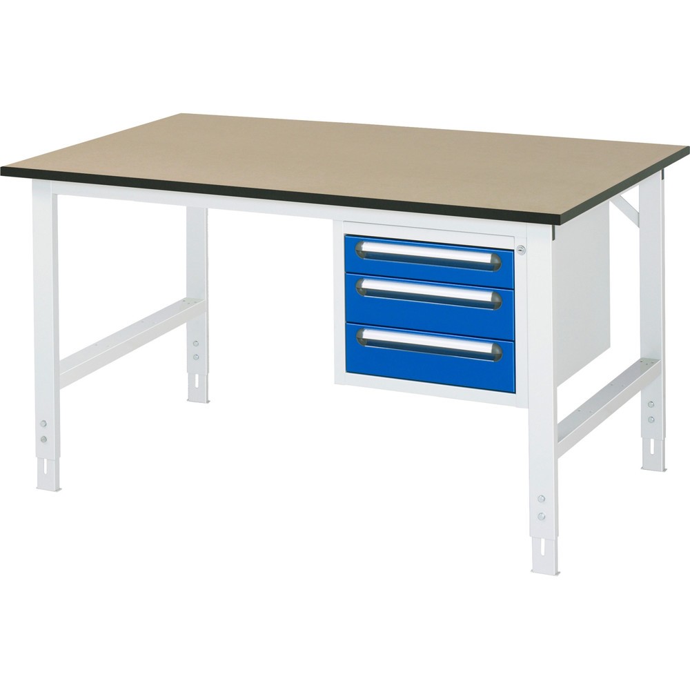 RAU höhenverstellbarer Werktisch Serie TOM, HxBxT 760-1.080 x 1.500 x 1.000 mm, 3 Schubladen, MDF Arbeitsplatte