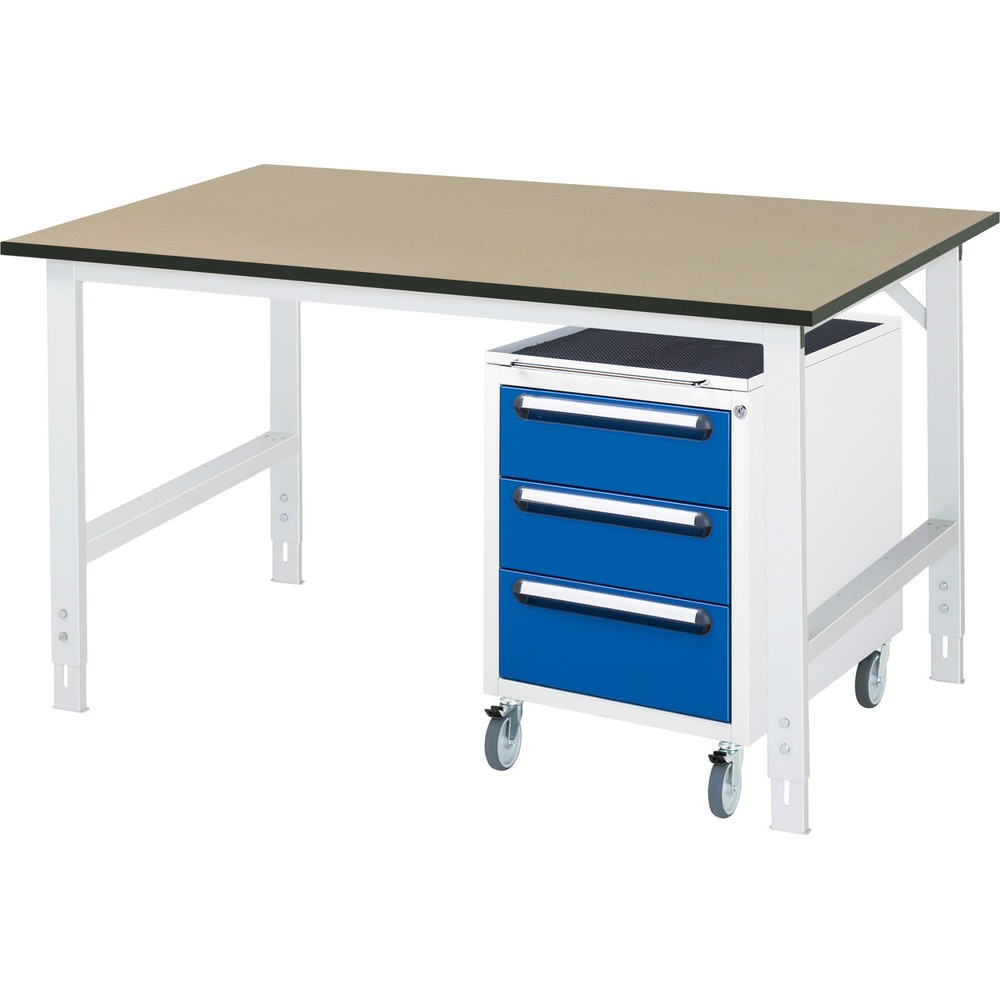 RAU Werkstatt-Set TOM 2-teilig, mit Werktisch, HxBxT 760-1.080 x 1.500 x 1.000 mm, MDF Arbeitsplatte, zzgl. Roll-Container mit 3 Schubladen, HxBxT 690 x 480 x 600 mm