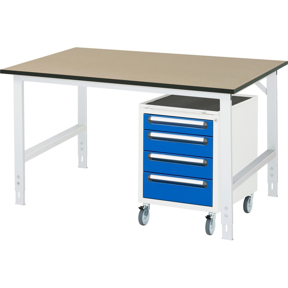 RAU Werkstatt-Set TOM 2-teilig, mit Werktisch, HxBxT 760-1.080 x 1.500 x 1.000 mm, MDF Arbeitsplatte, zzgl. Roll-Container mit 3 Schubladen, HxBxT 690 x 480 x 600 mm
