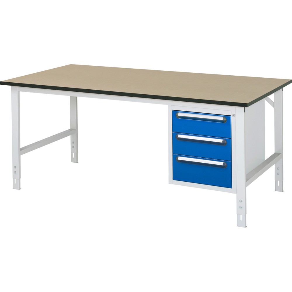 RAU höhenverstellbarer Werktisch Serie TOM, HxBxT 760-1.080 x 2.500 x 1.000 mm, 3 Schubladen, MDF Arbeitsplatte