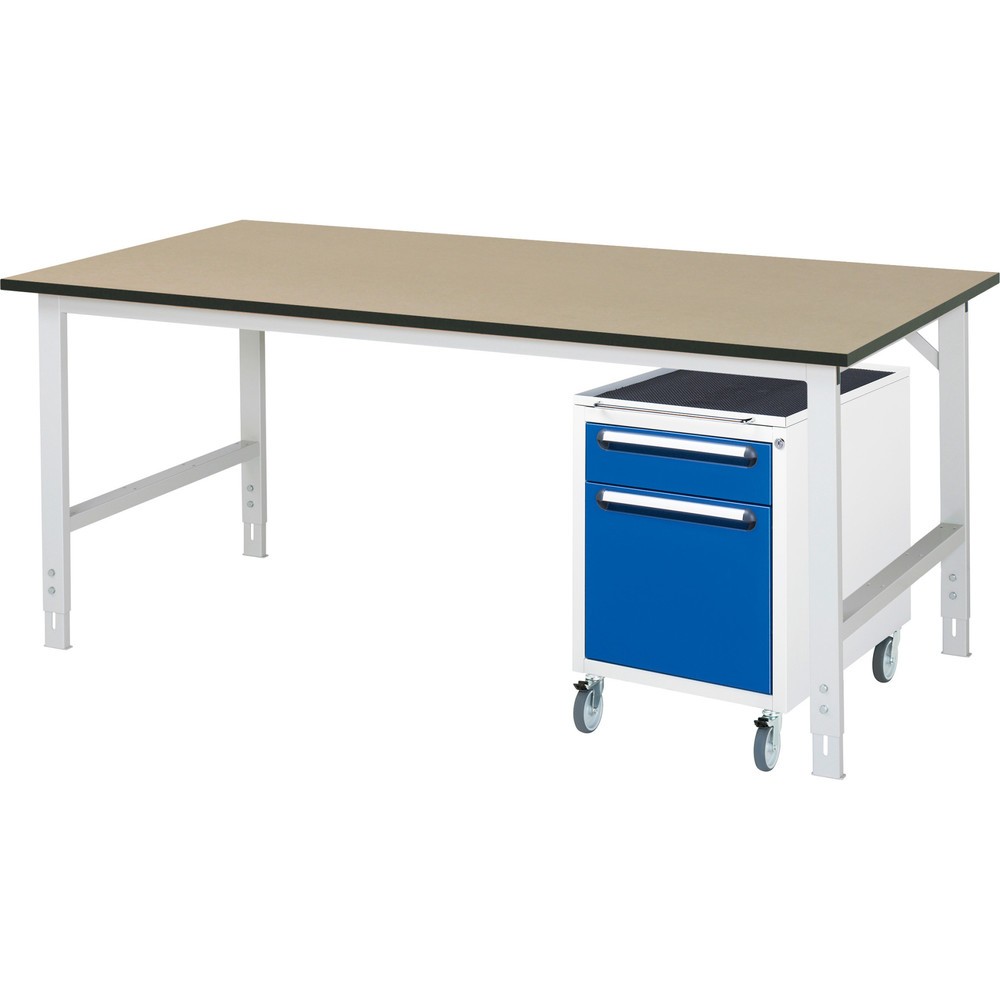 RAU Werkstatt-Set TOM 2-teilig, mit Werktisch, HxBxT 760-1.080 x 2.500 x 1.000 mm, MDF Arbeitsplatte, zzgl. Roll-Container mit 2 Schubladen, HxBxT 690 x 480 x 600 mm