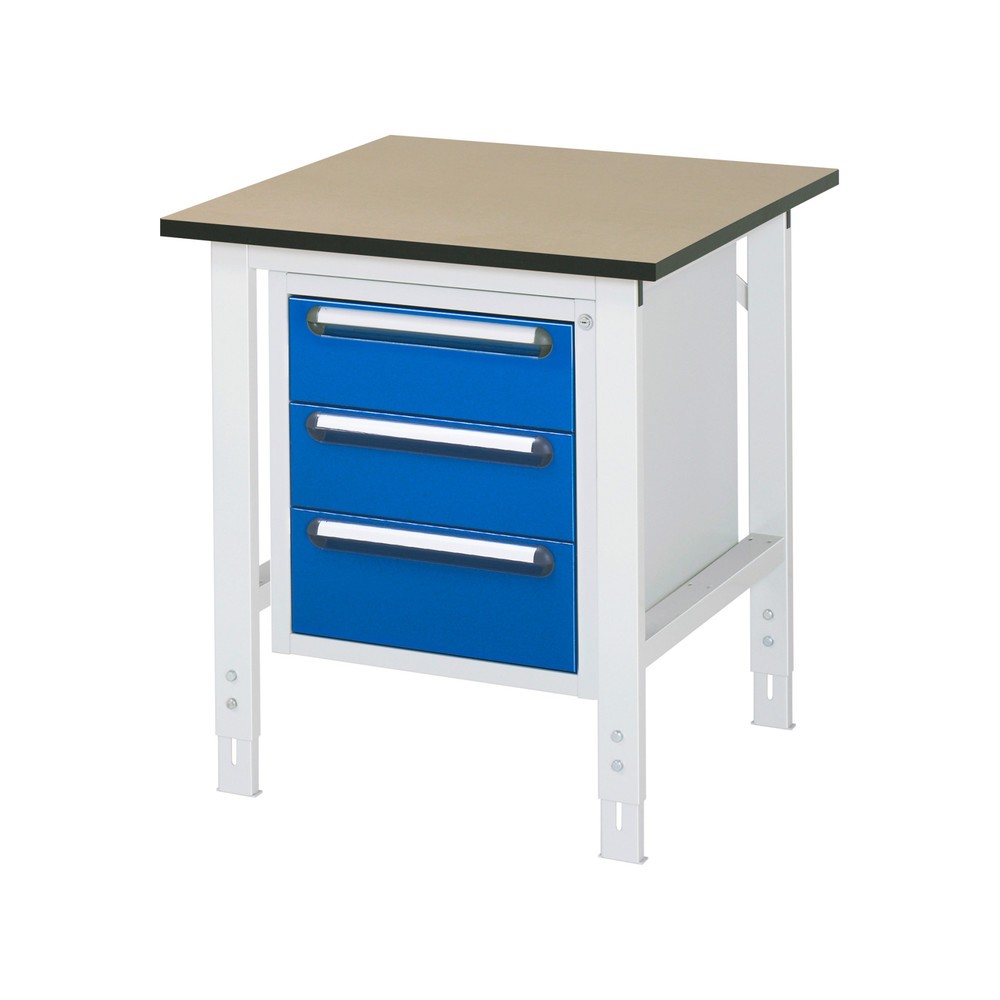 RAU höhenverstellbarer Werktisch Serie TOM, HxBxT 760-1.080 x 750 x 800 mm, 3 Schubladen, MDF Arbeitsplatte