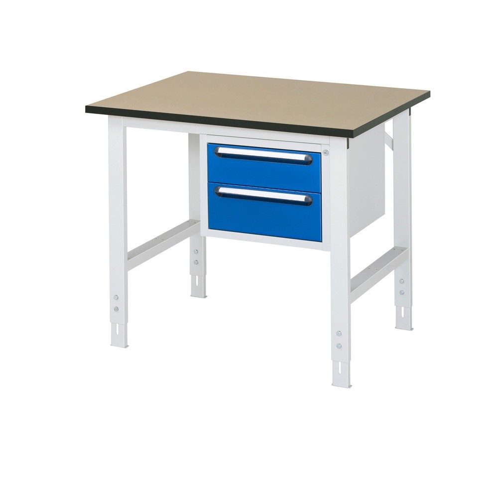 RAU höhenverstellbarer Werktisch Serie TOM, HxBxT 760-1.080 x 1.000 x 800 mm, 2 Schubladen, MDF Arbeitsplatte