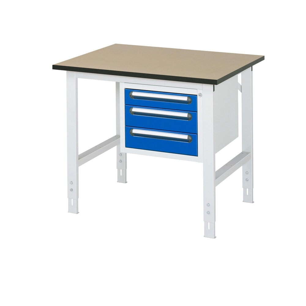RAU höhenverstellbarer Werktisch Serie TOM, HxBxT 760-1.080 x 1.000 x 800 mm, 3 Schubladen, MDF Arbeitsplatte