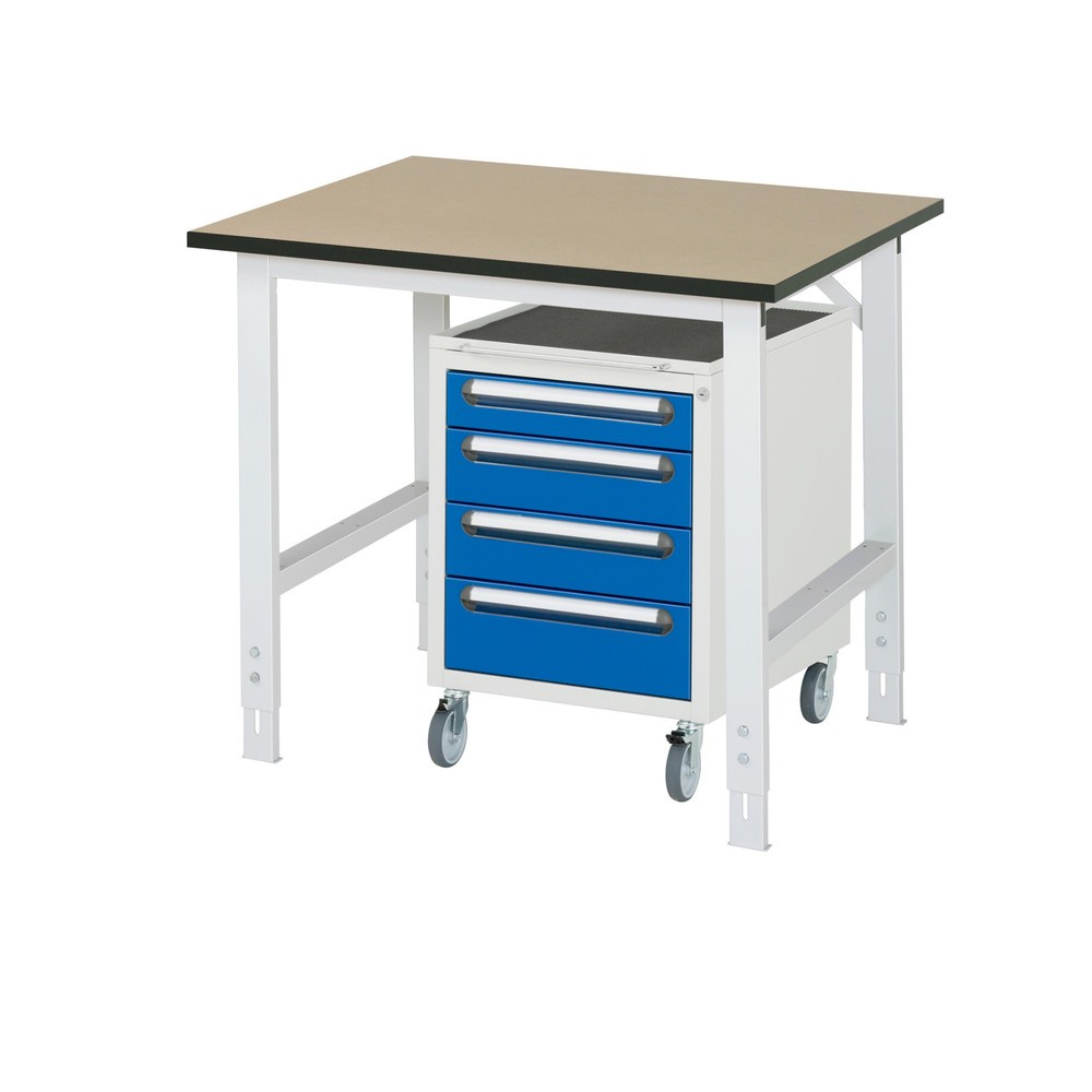 RAU Werkstatt-Set TOM 2-teilig, mit Werktisch, HxBxT 760-1.080 x 1.000 x 800 mm, MDF Arbeitsplatte, zzgl. Roll-Container mit 3 Schubladen, HxBxT 690 x 480 x 600 mm