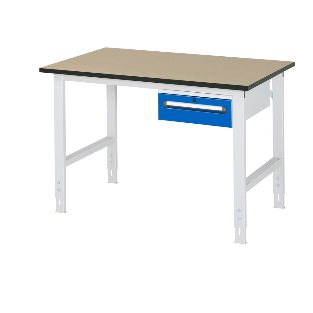 RAU höhenverstellbarer Werktisch Serie TOM, HxBxT 760-1.080 x 1.250 x 800 mm, 1 Schublade, MDF Arbeitsplatte