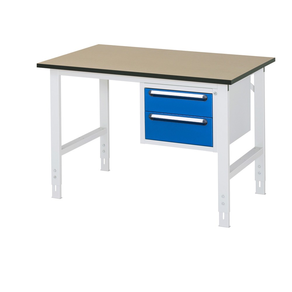 RAU höhenverstellbarer Werktisch Serie TOM, HxBxT 760-1.080 x 1.250 x 800 mm, 2 Schubladen, MDF Arbeitsplatte
