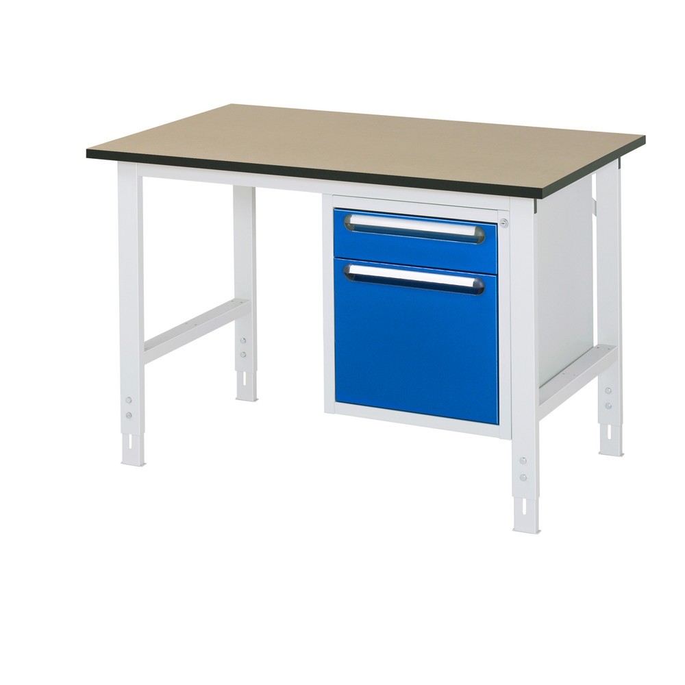 RAU höhenverstellbarer Werktisch Serie TOM, HxBxT 760-1.080 x 1.250 x 800 mm, 2 Schubladen, MDF Arbeitsplatte