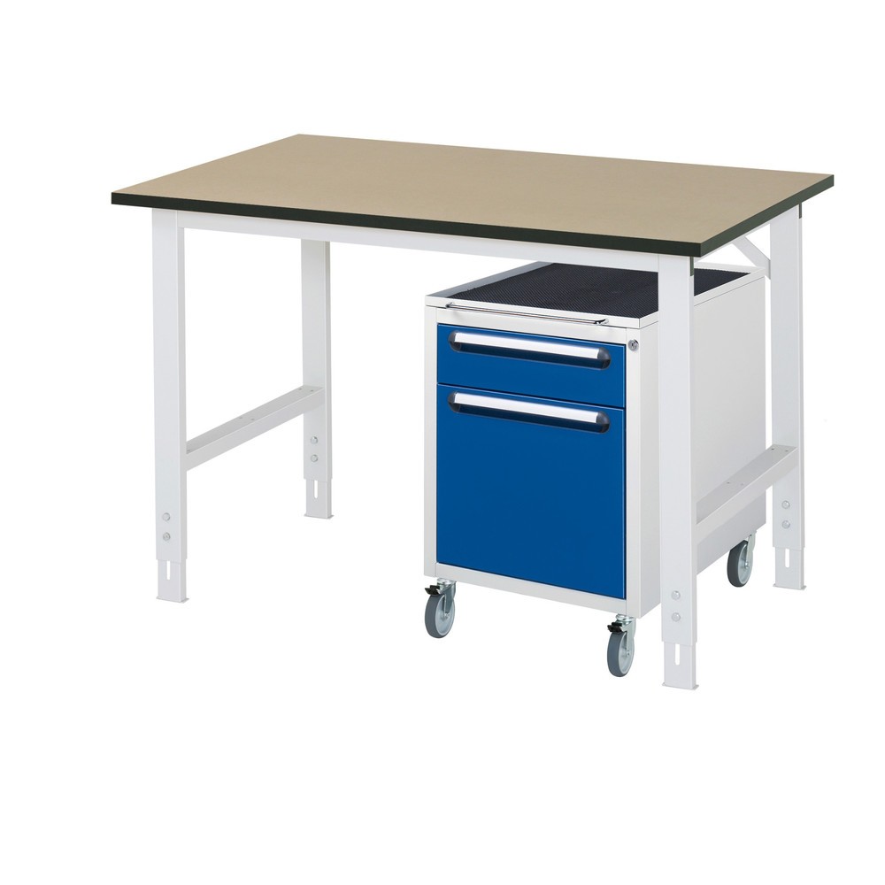 RAU Werkstatt-Set TOM 2-teilig, mit Werktisch, HxBxT 760-1.080 x 1.250 x 800 mm, MDF Arbeitsplatte, zzgl. Roll-Container mit 2 Schubladen, HxBxT 690 x 480 x 600 mm