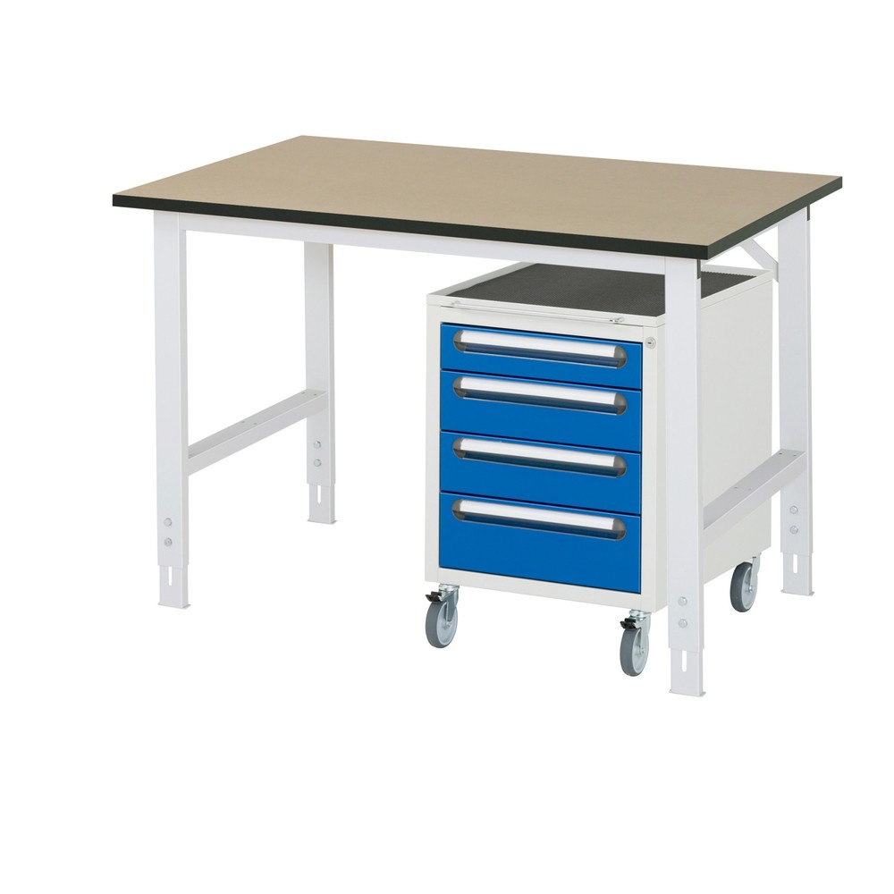 RAU Werkstatt-Set TOM 2-teilig, mit Werktisch, HxBxT 760-1.080 x 1.250 x 800 mm, MDF Arbeitsplatte, zzgl. Roll-Container mit 3 Schubladen, HxBxT 690 x 480 x 600 mm