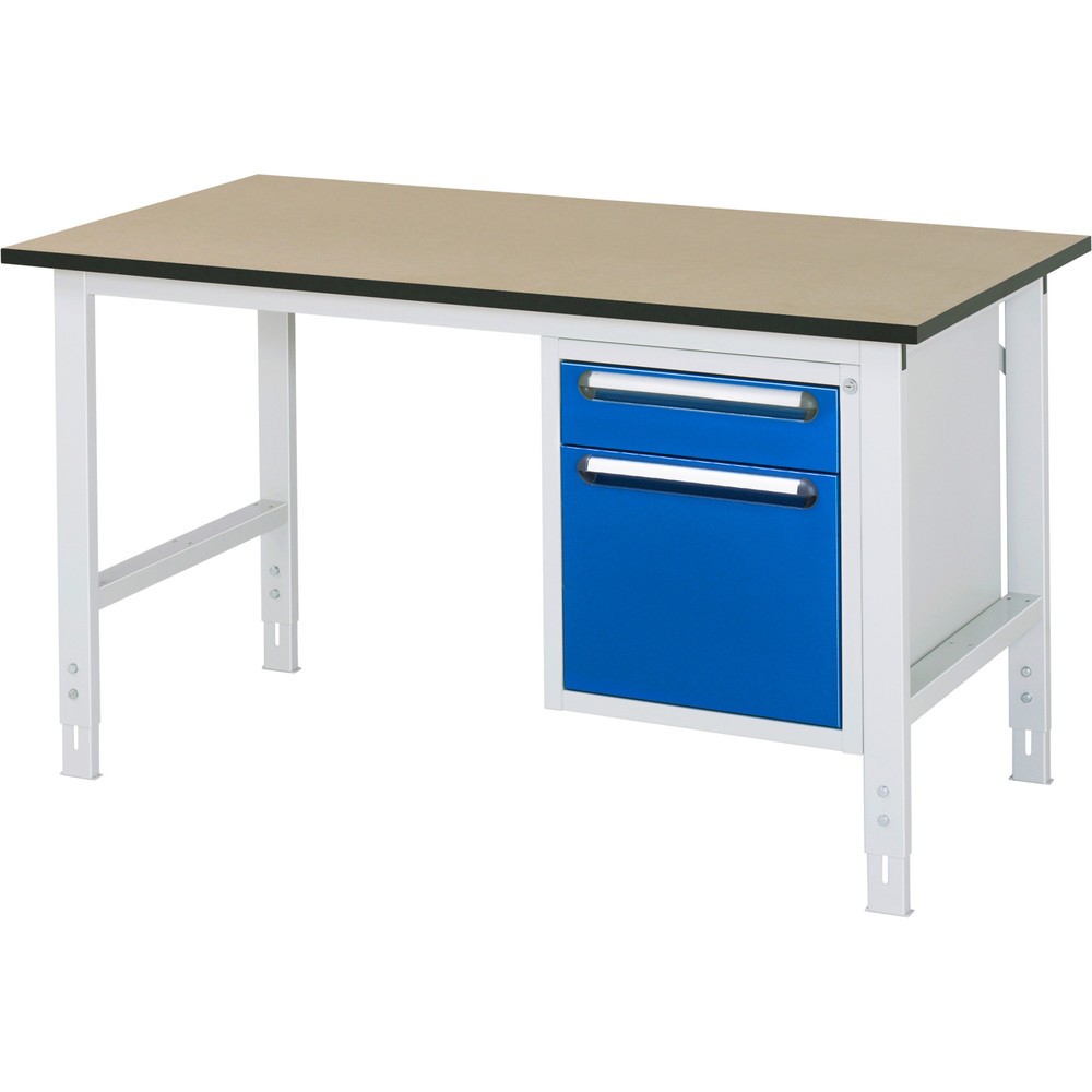 RAU höhenverstellbarer Werktisch Serie TOM, HxBxT 760-1.080 x 1.500 x 800 mm, 2 Schubladen, MDF Arbeitsplatte