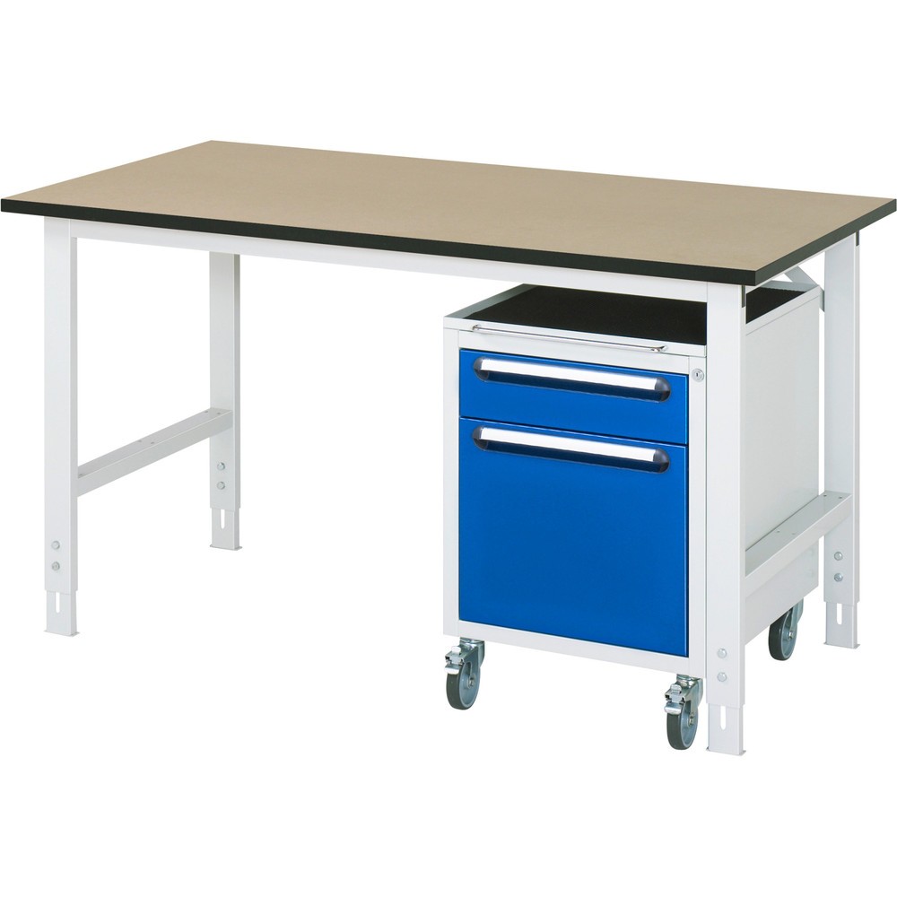 RAU Werkstatt-Set TOM 2-teilig, mit Werktisch, HxBxT 760-1.080 x 1.500 x 800 mm, MDF Arbeitsplatte, zzgl. Roll-Container mit 2 Schubladen, HxBxT 690 x 480 x 600 mm