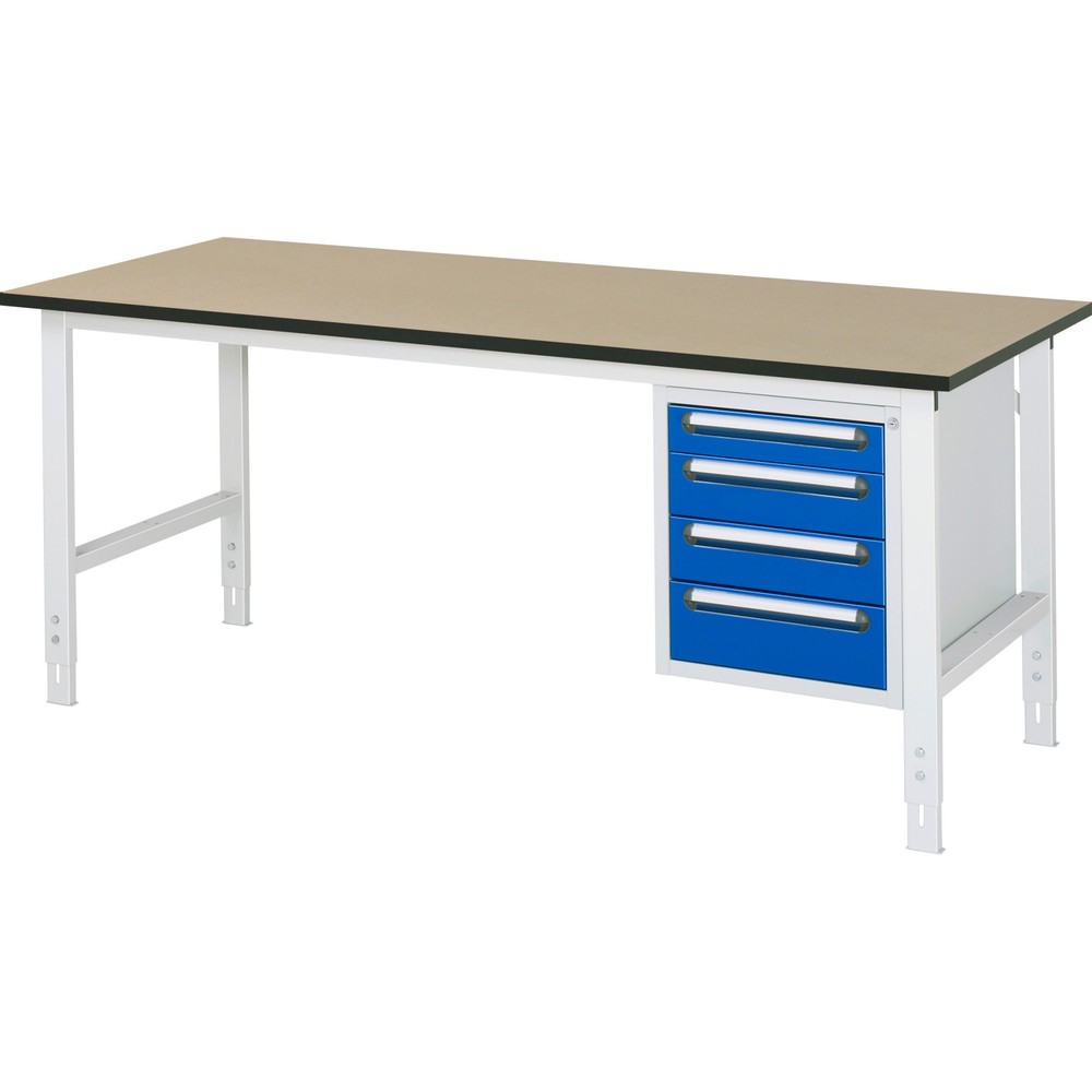 RAU höhenverstellbarer Werktisch Serie TOM, HxBxT 760-1.080 x 2.500 x 800 mm, 4 Schubladen, MDF Arbeitsplatte