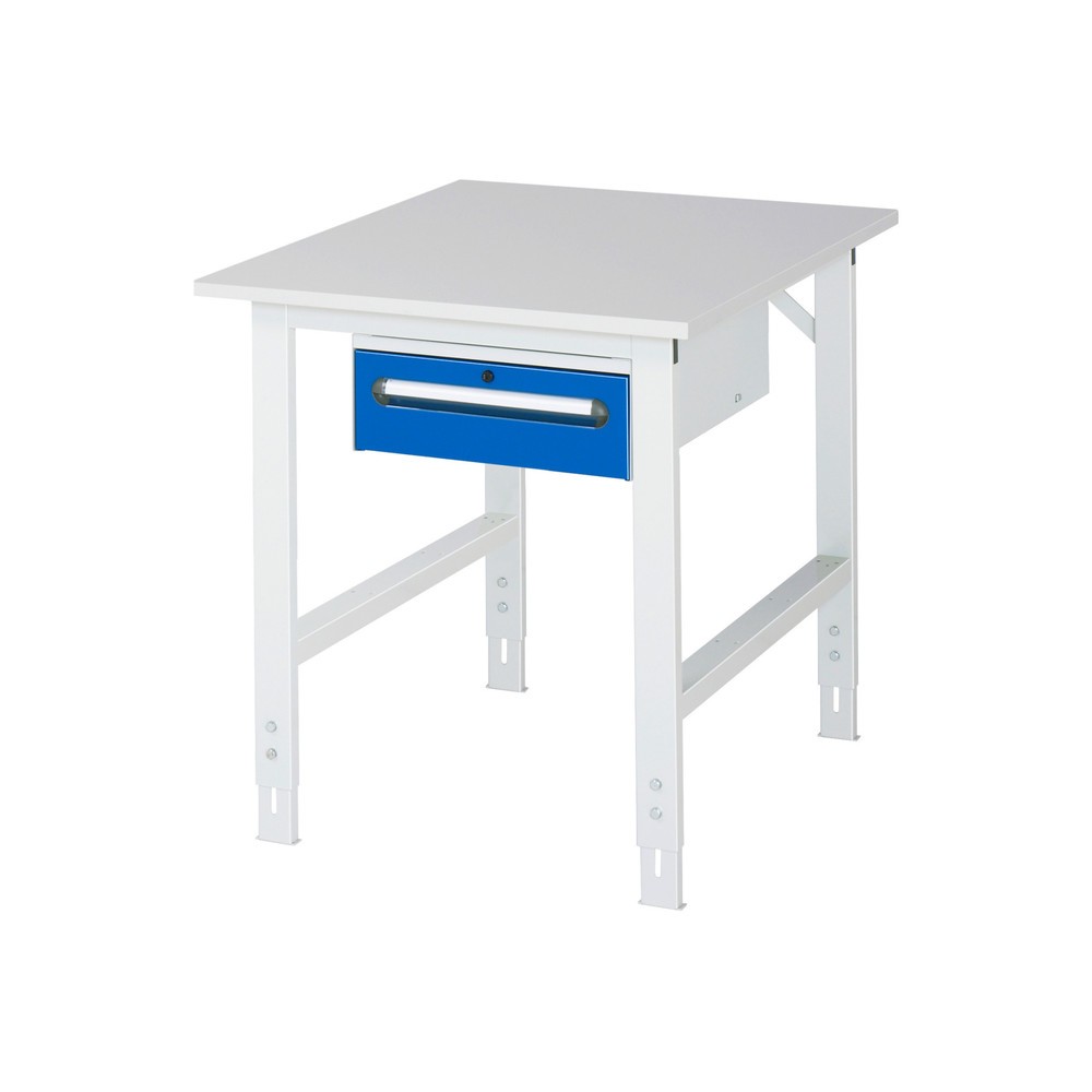 RAU höhenverstellbarer Werktisch Serie TOM, HxBxT 760-1.080 x 750 x 1.000 mm, 1 Schublade, Arbeitsplatte Melamin-Belag