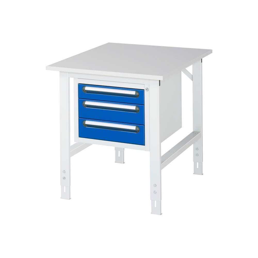 RAU höhenverstellbarer Werktisch Serie TOM, HxBxT 760-1.080 x 750 x 1.000 mm, 3 Schubladen, Arbeitsplatte Melamin-Belag