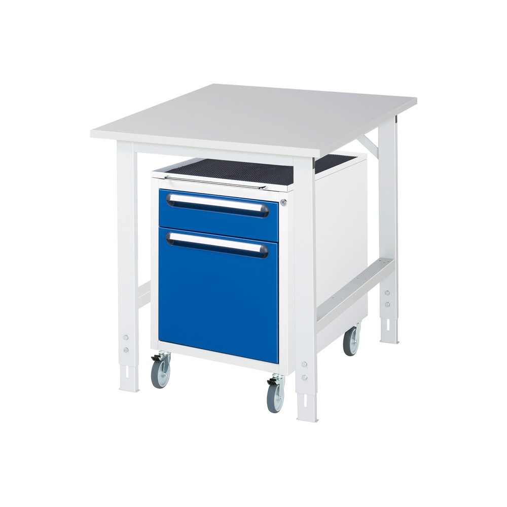 RAU Werkstatt-Set TOM 2-teilig, mit Werktisch, HxBxT 760-1.080 x 750 x 1.000 mm, Arbeitsplatte Melamin-Belag, zzgl. Roll-Container mit 2 Schubladen, HxBxT 690 x 480 x 600 mm